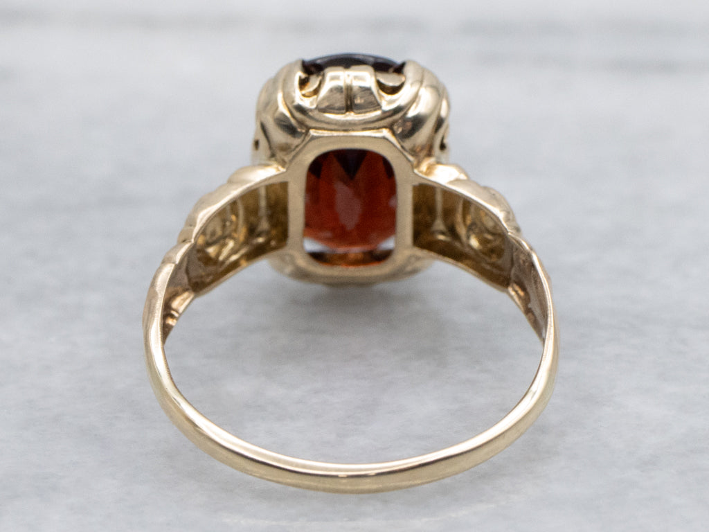 Victorian Gold Garnet Ring with Rose Flower Design
