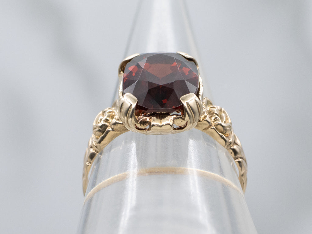 Victorian Gold Garnet Ring with Rose Flower Design