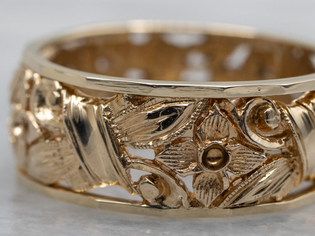 Pierce Gold Vintage Floral Patterned Band