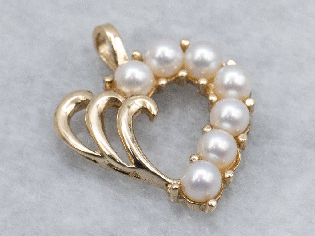 Saltwater Pearl Yellow Gold Half Heart Pendant