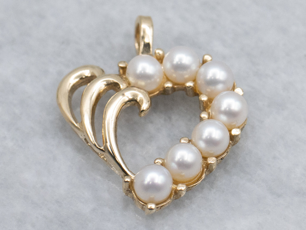 Saltwater Pearl Yellow Gold Half Heart Pendant