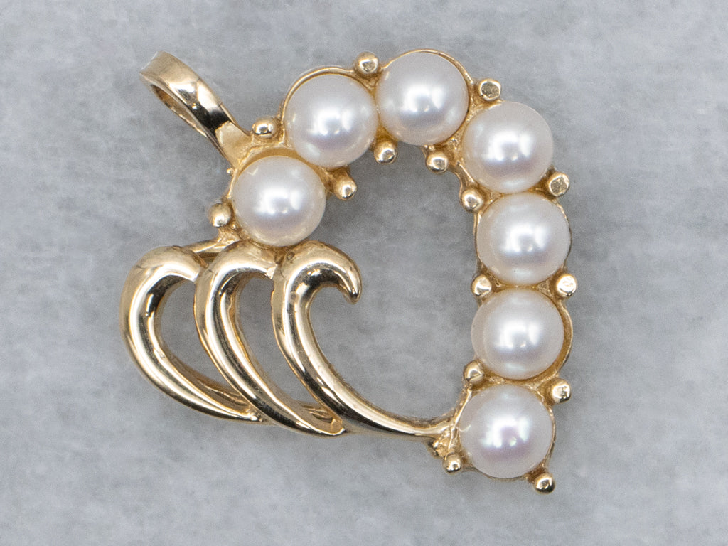 Saltwater Pearl Yellow Gold Half Heart Pendant