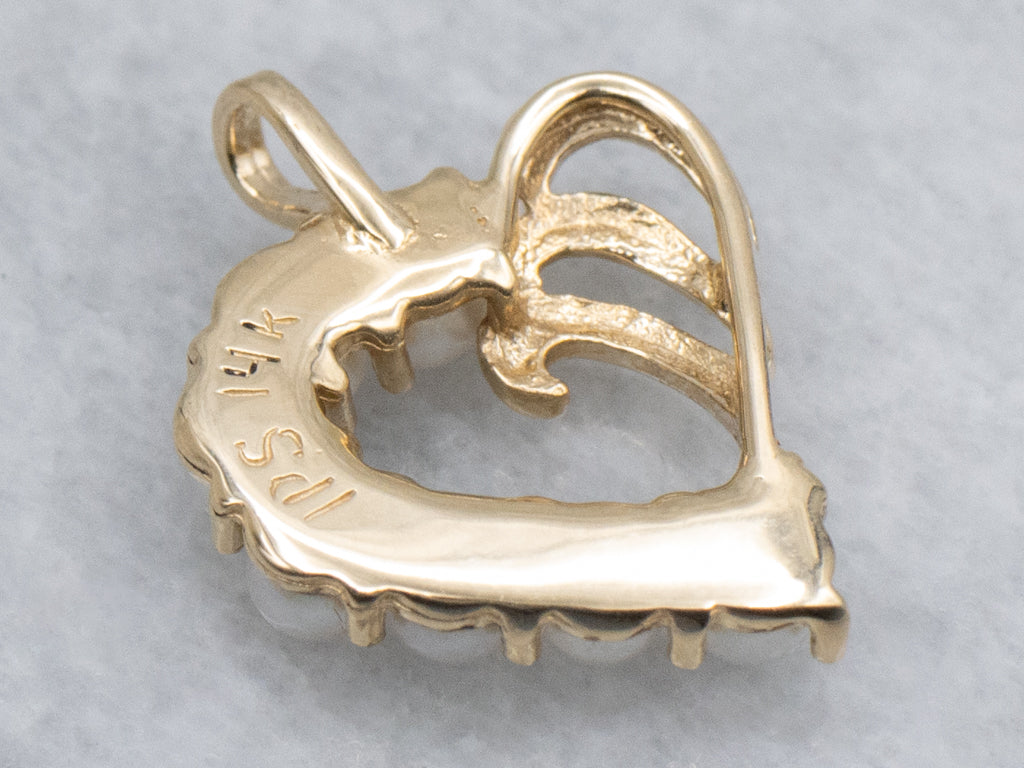 Saltwater Pearl Yellow Gold Half Heart Pendant