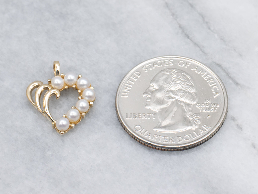 Saltwater Pearl Yellow Gold Half Heart Pendant