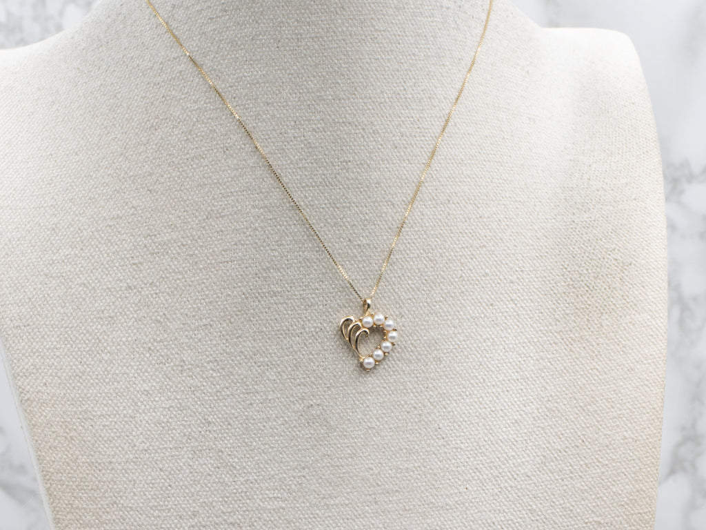 Saltwater Pearl Yellow Gold Half Heart Pendant
