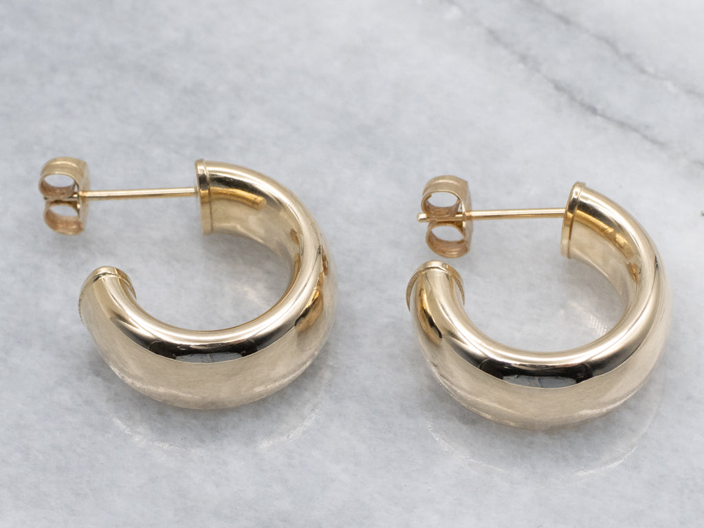 Puffy Yellow Gold Hoops with Post-Back Studs
