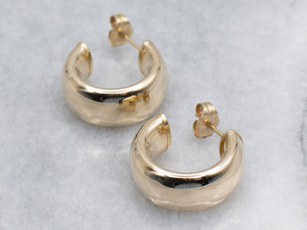 Puffy Yellow Gold Hoops with Post-Back Studs