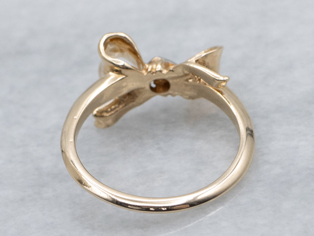 Vintage Gold Diamond Bow Ribbon Ring