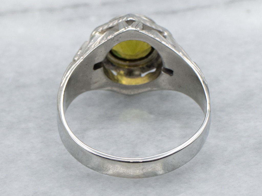 Men's 1920s Green Tourmaline and Sapphire Ring