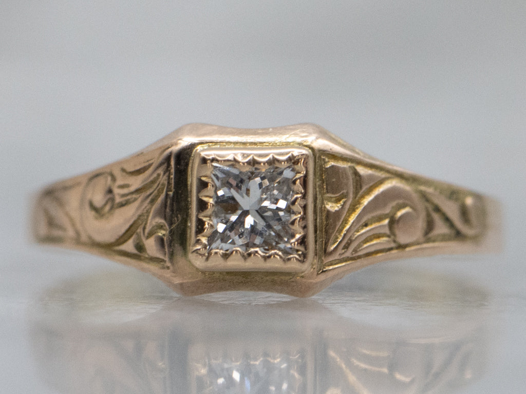 Antique Engraved Gold Mini Diamond Ring