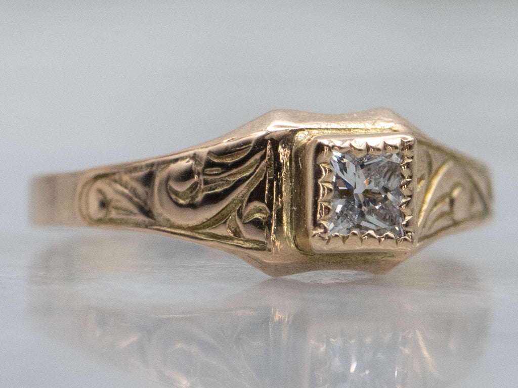 Antique Engraved Gold Mini Diamond Ring
