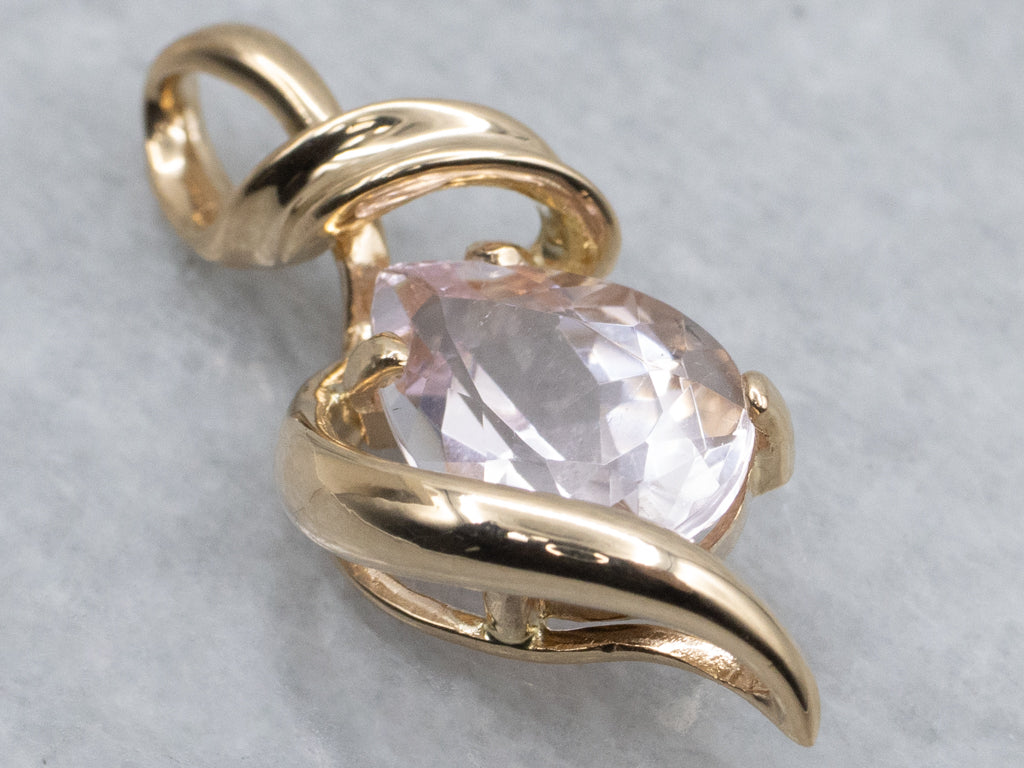 Twisting Gold Pear Cut Morganite Pendant