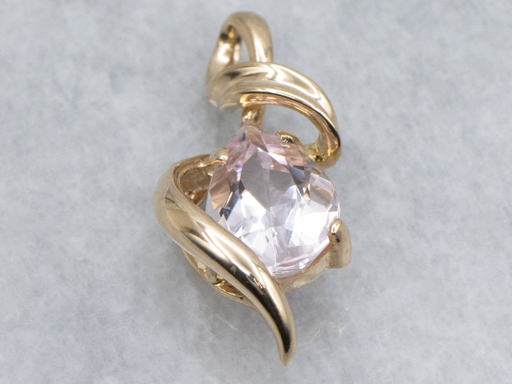 Twisting Gold Pear Cut Morganite Pendant