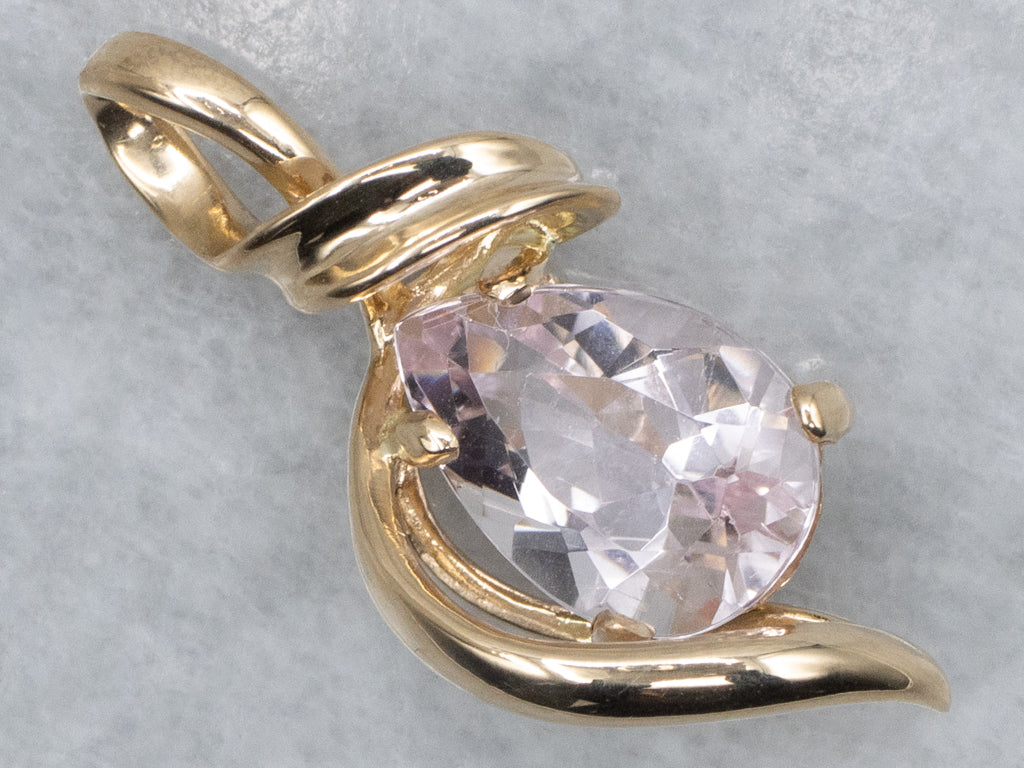 Twisting Gold Pear Cut Morganite Pendant