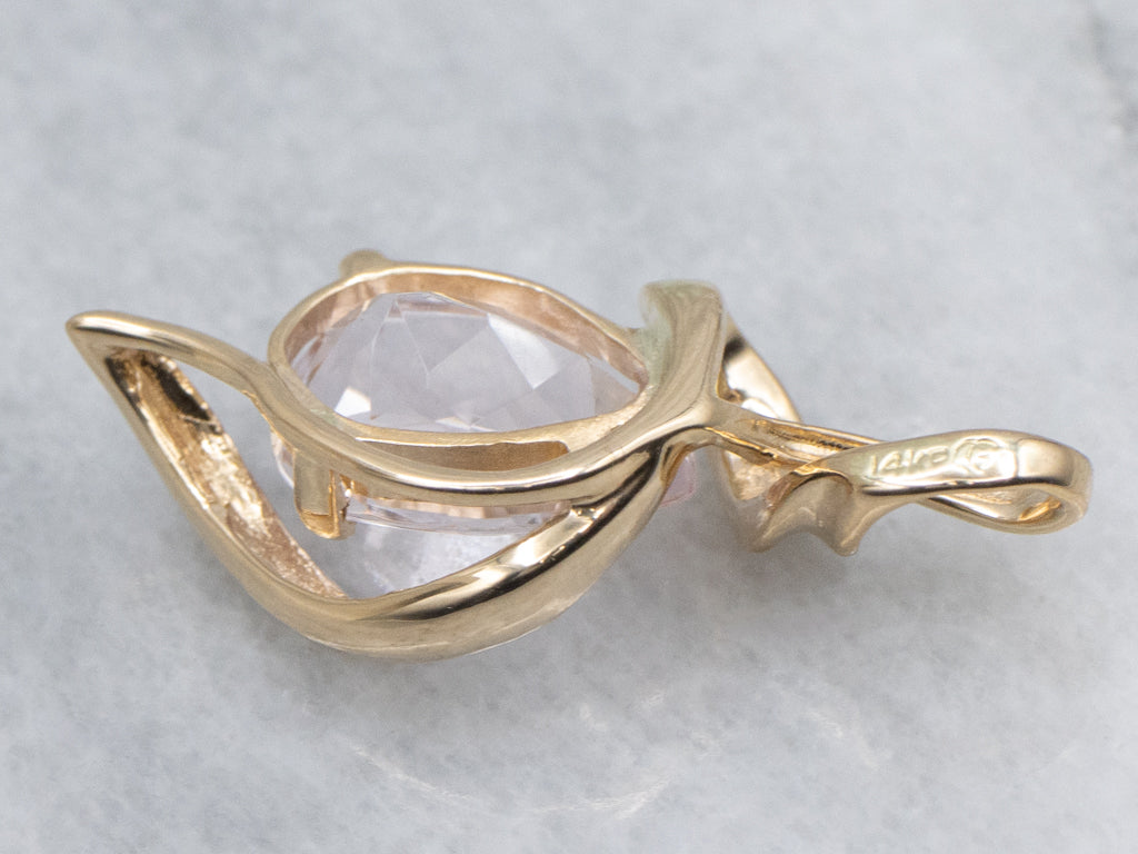 Twisting Gold Pear Cut Morganite Pendant