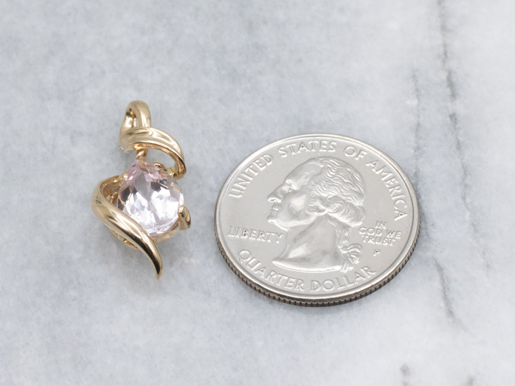 Twisting Gold Pear Cut Morganite Pendant
