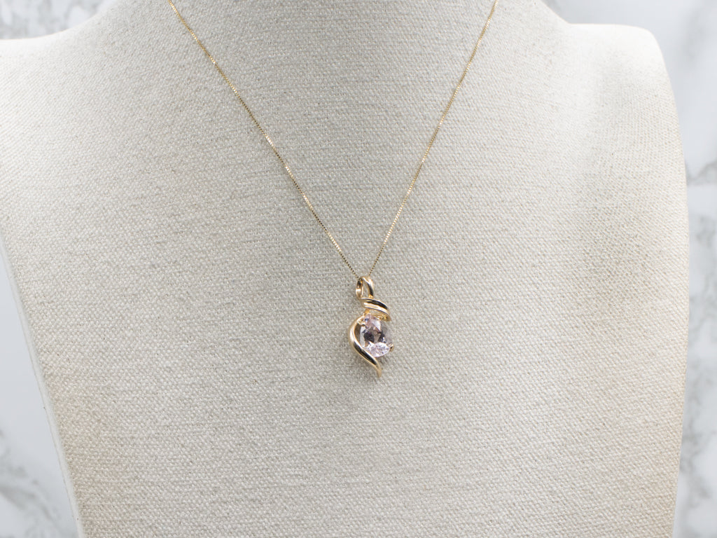 Twisting Gold Pear Cut Morganite Pendant