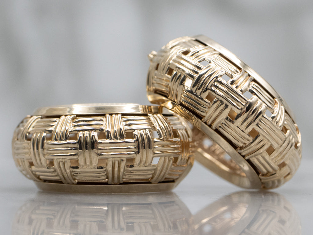 Basket Weave Yellow Gold Hoop Earrings