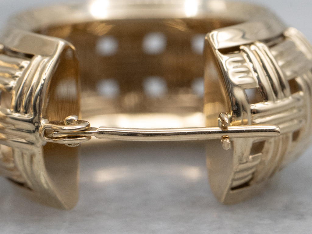 Basket Weave Yellow Gold Hoop Earrings