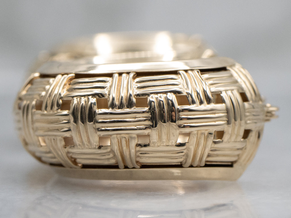 Basket Weave Yellow Gold Hoop Earrings