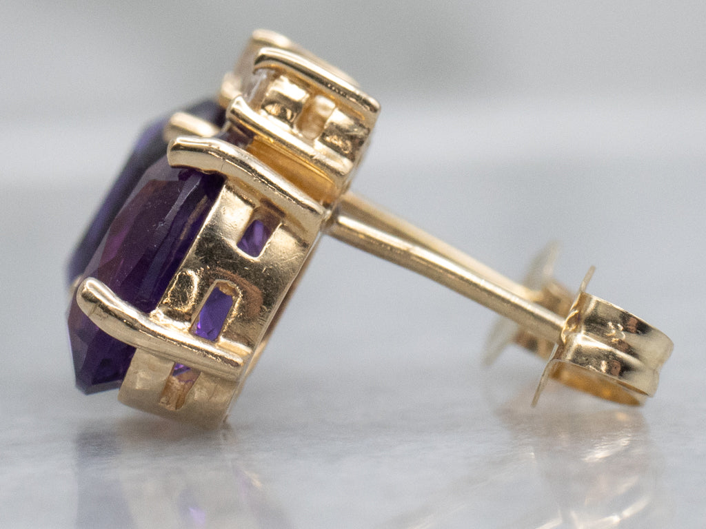 Yellow Gold Amethyst and Diamond Stud Earrings