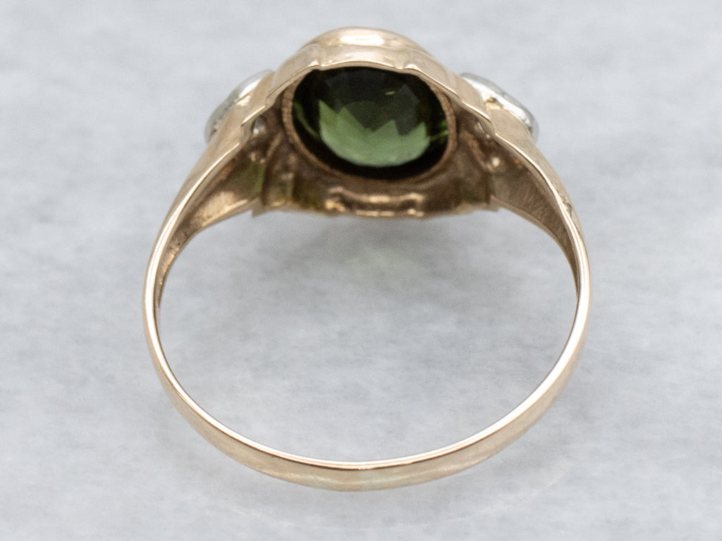 Bezel-Set Green Tourmaline and Diamond Ring