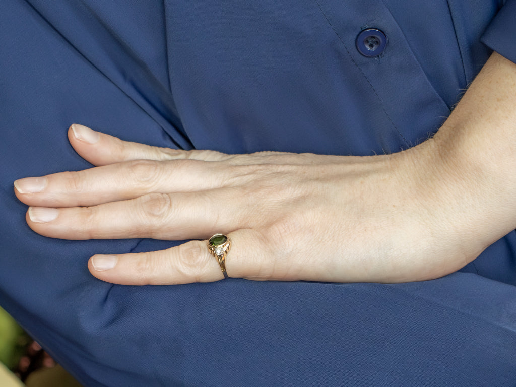 Bezel-Set Green Tourmaline and Diamond Ring