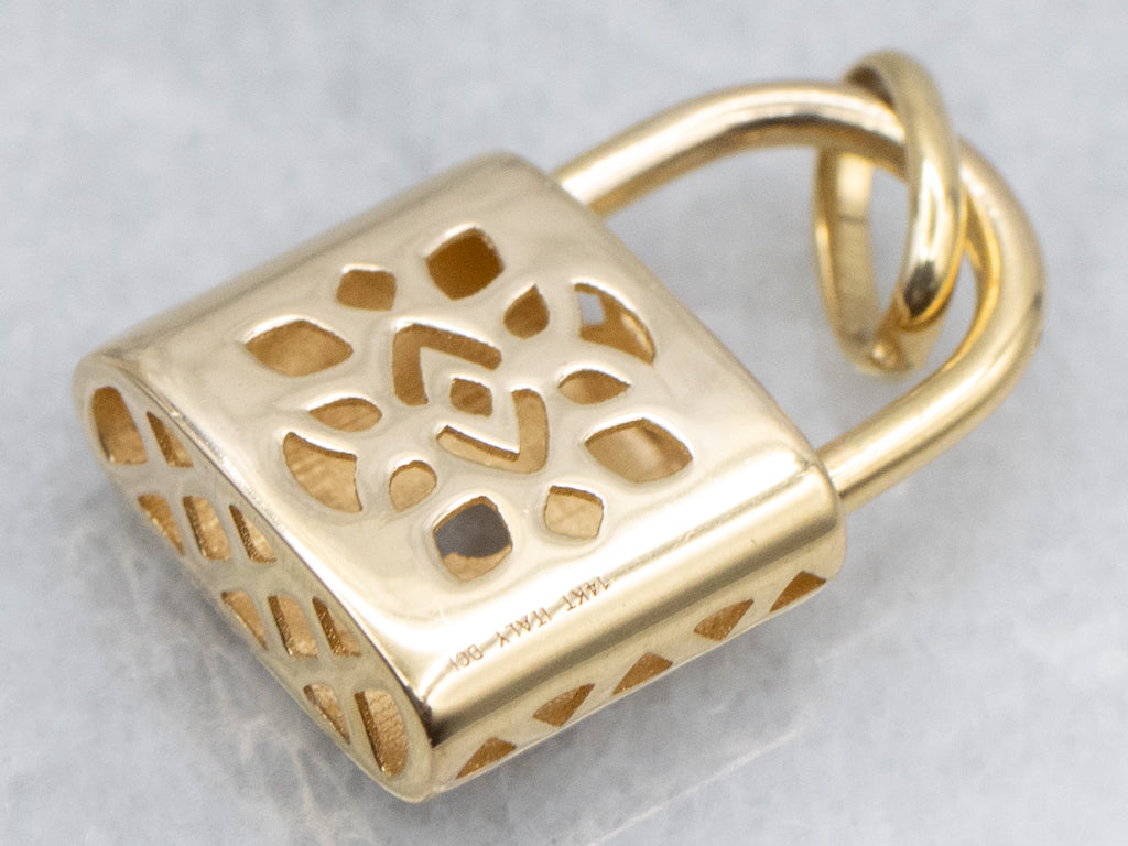 Vintage Italian Gold Locked Padlock Pendant