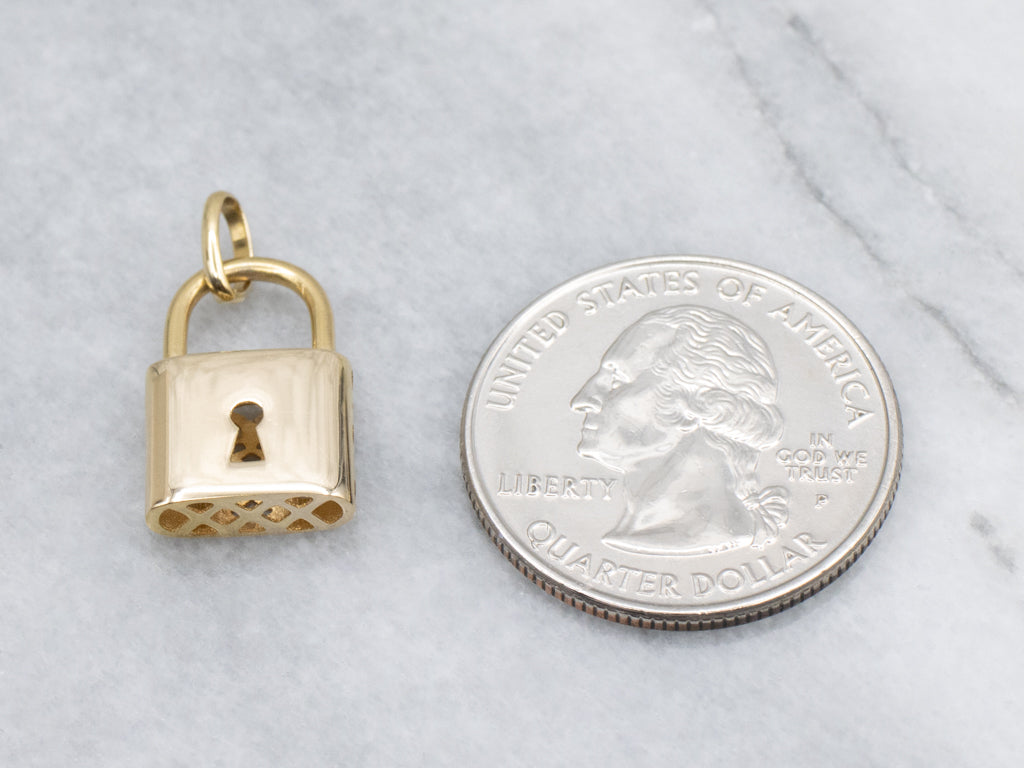 Vintage Italian Gold Locked Padlock Pendant