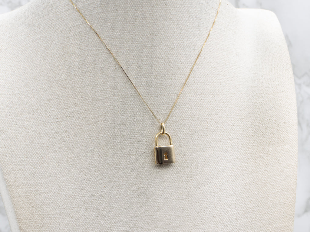 Vintage Italian Gold Locked Padlock Pendant