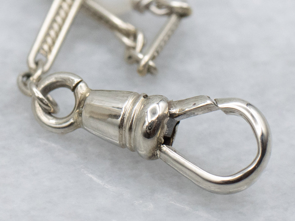 1920s Filigree Link and Glass Bead White Gold Lariat Necklace with Dog Clip Clasp