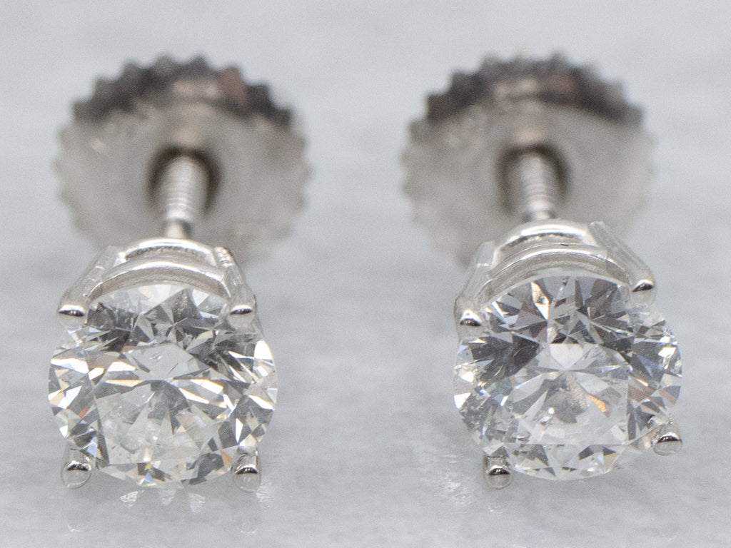 IGI Certified One-Carat Diamond White Gold Stud Earrings