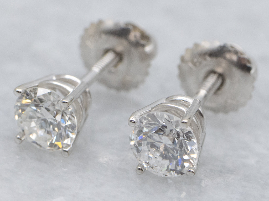 IGI Certified One-Carat Diamond White Gold Stud Earrings