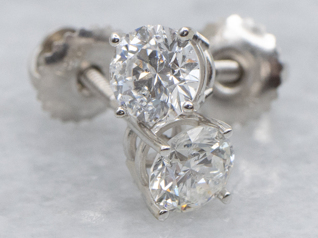 IGI Certified One-Carat Diamond White Gold Stud Earrings