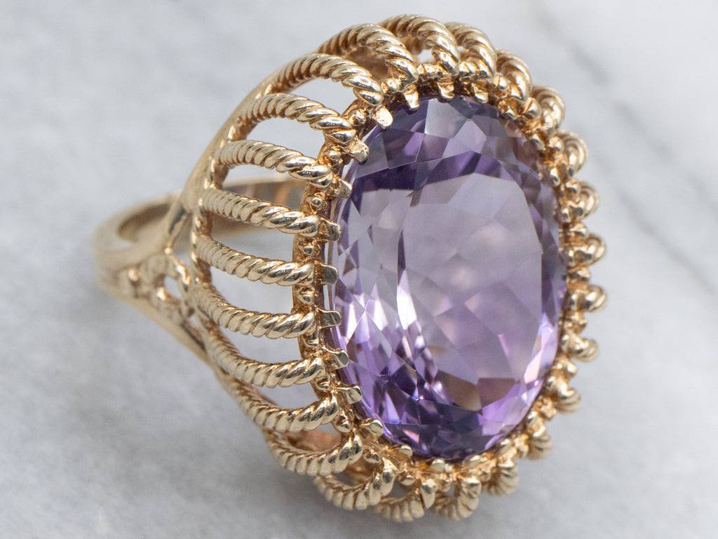Oversized Amethyst and Gold Statement Ring