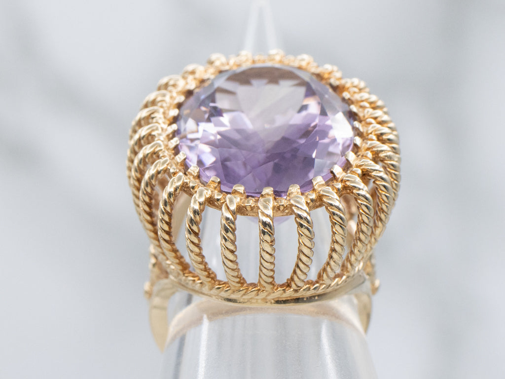 Oversized Amethyst and Gold Statement Ring