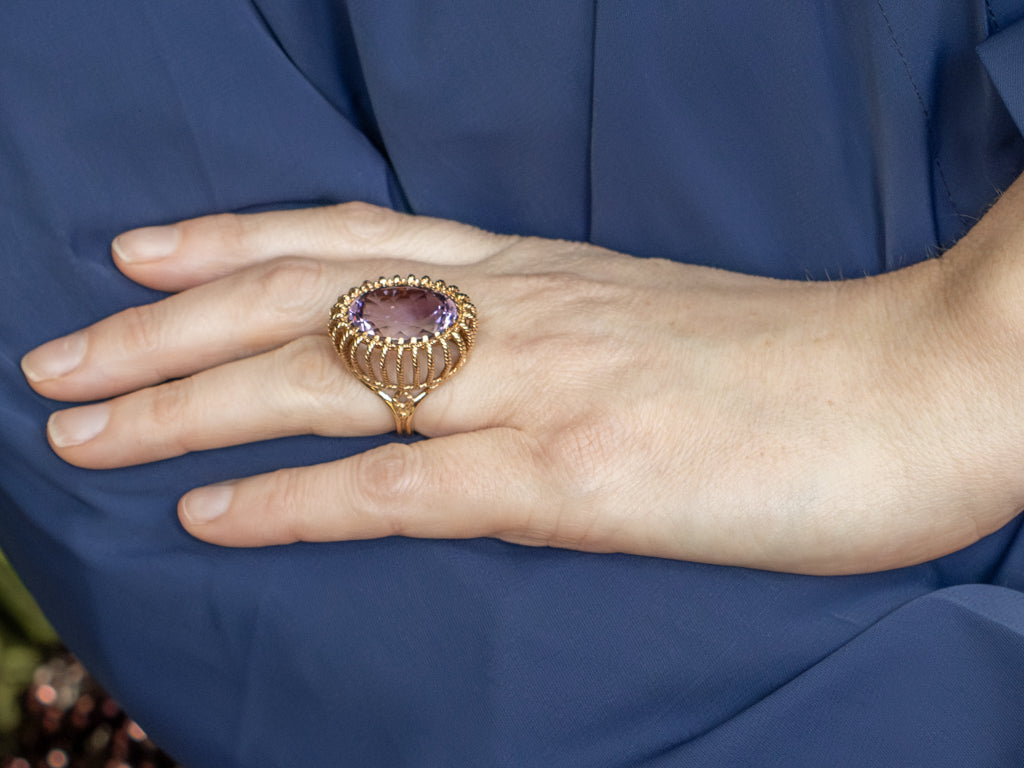 Oversized Amethyst and Gold Statement Ring