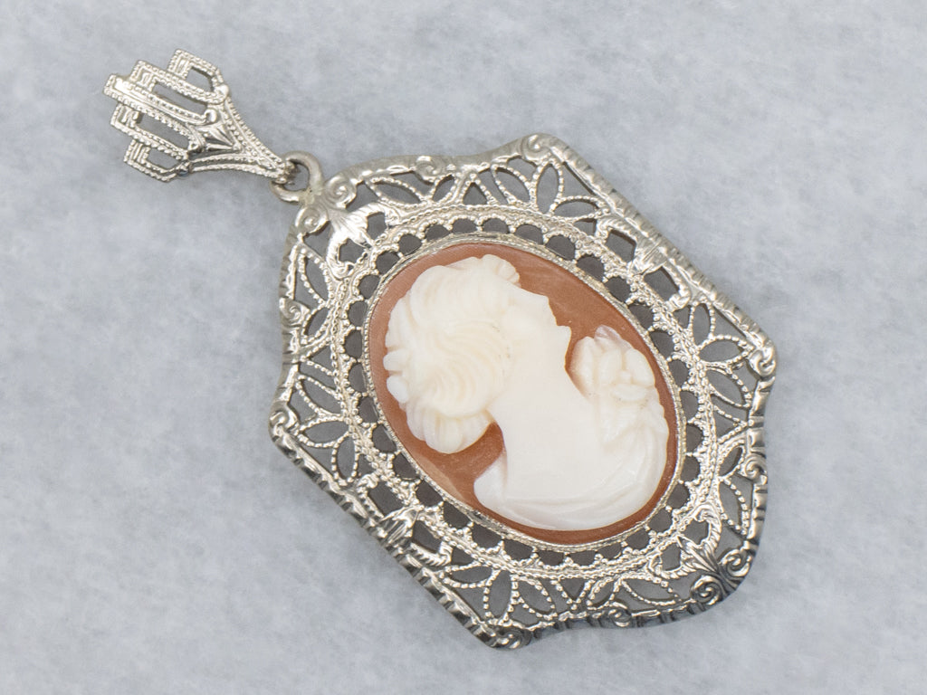 Art Deco Era White Gold Cameo Pendant
