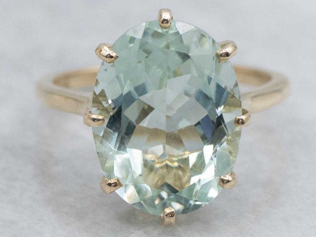 Yellow Gold Oval-Cut Aquamarine Solitaire Ring