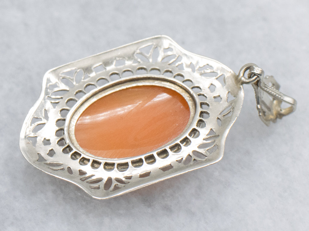 Art Deco Era White Gold Cameo Pendant