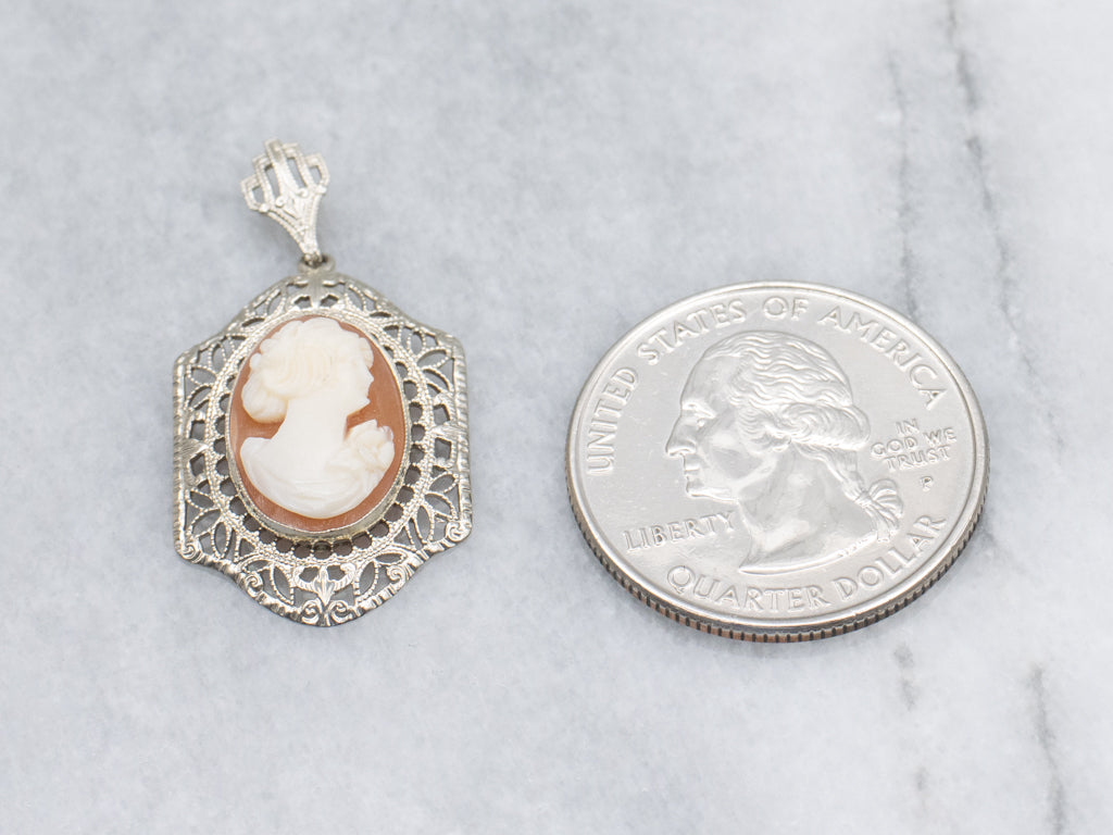Art Deco Era White Gold Cameo Pendant