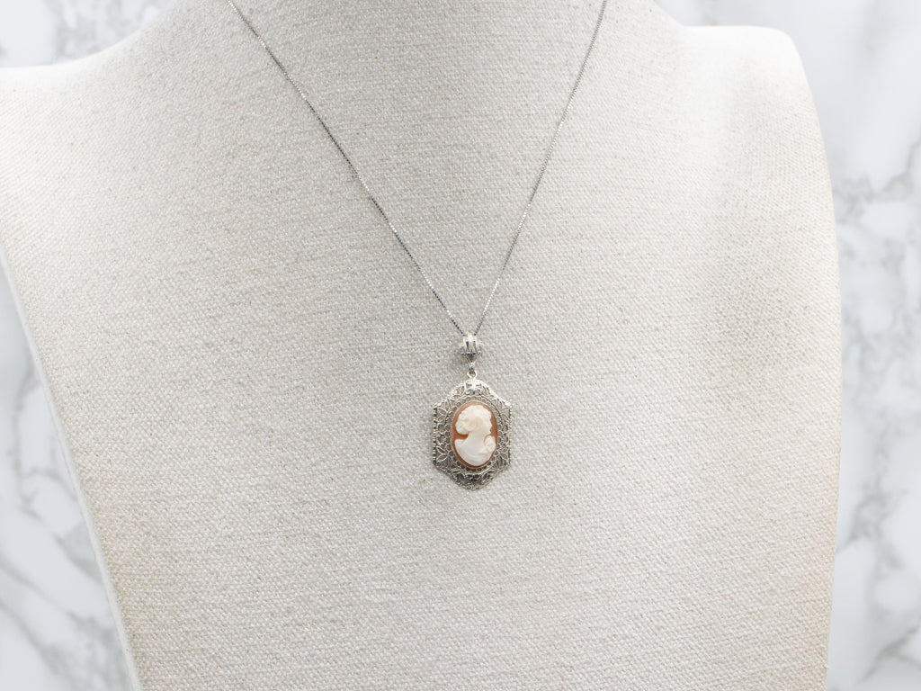 Art Deco Era White Gold Cameo Pendant