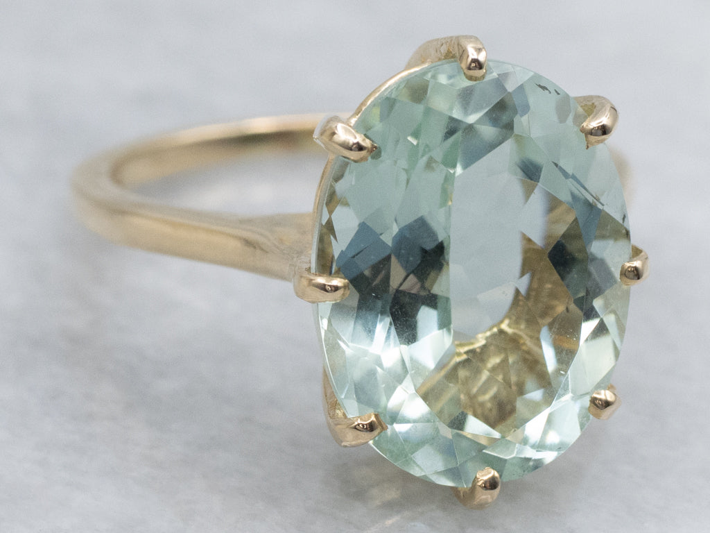 Yellow Gold Oval-Cut Aquamarine Solitaire Ring