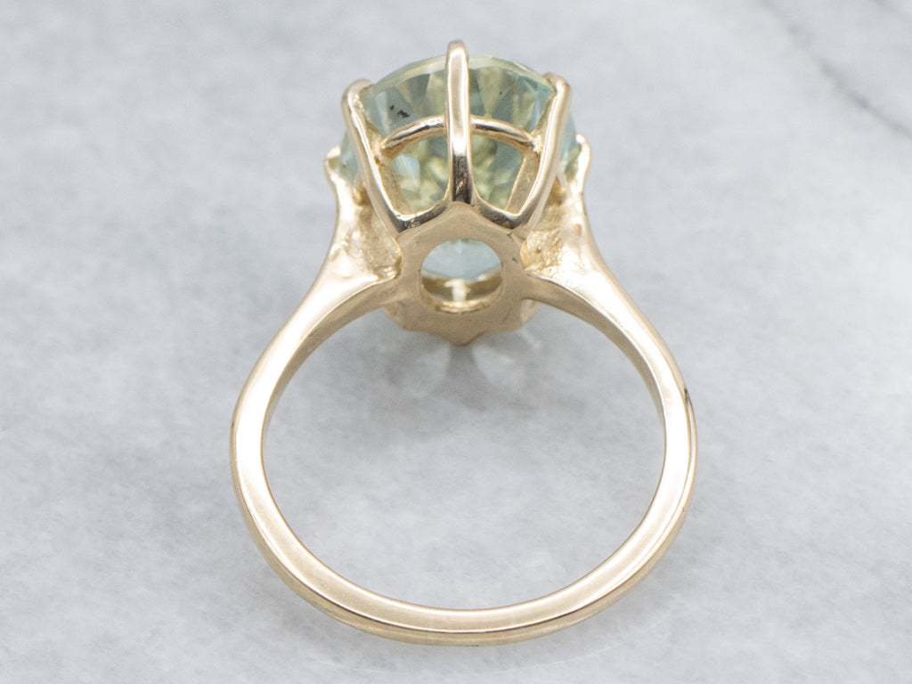 Yellow Gold Oval-Cut Aquamarine Solitaire Ring