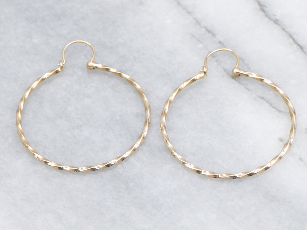 Twisted Yellow Gold Hoop Earrings