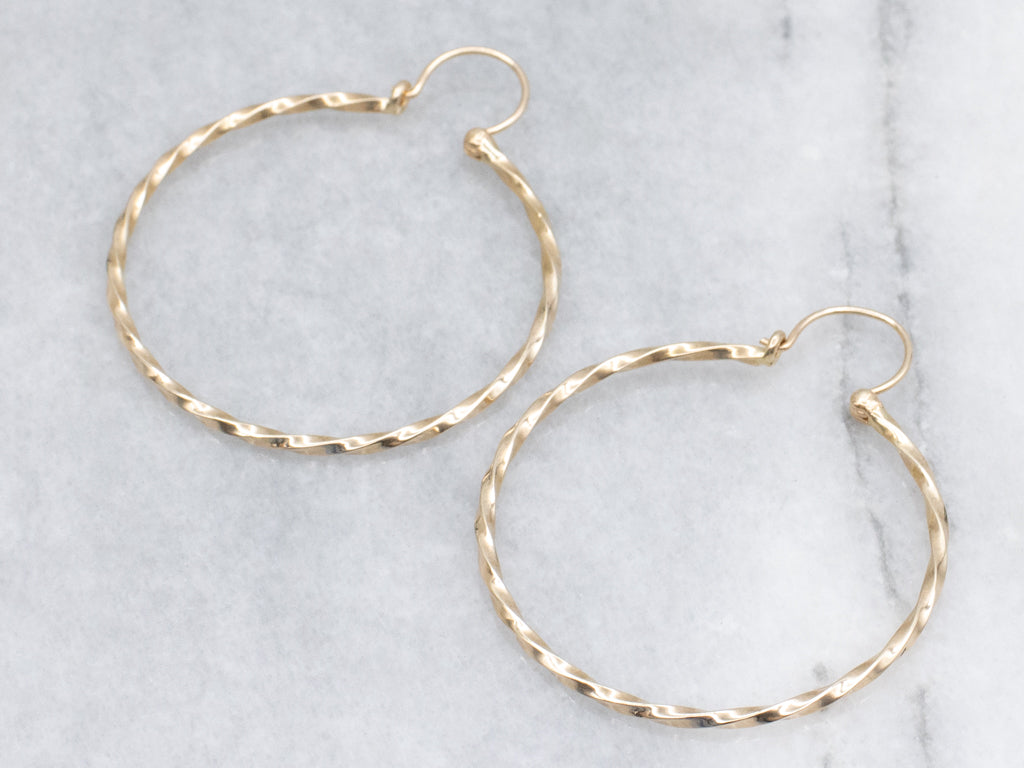 Twisted Yellow Gold Hoop Earrings