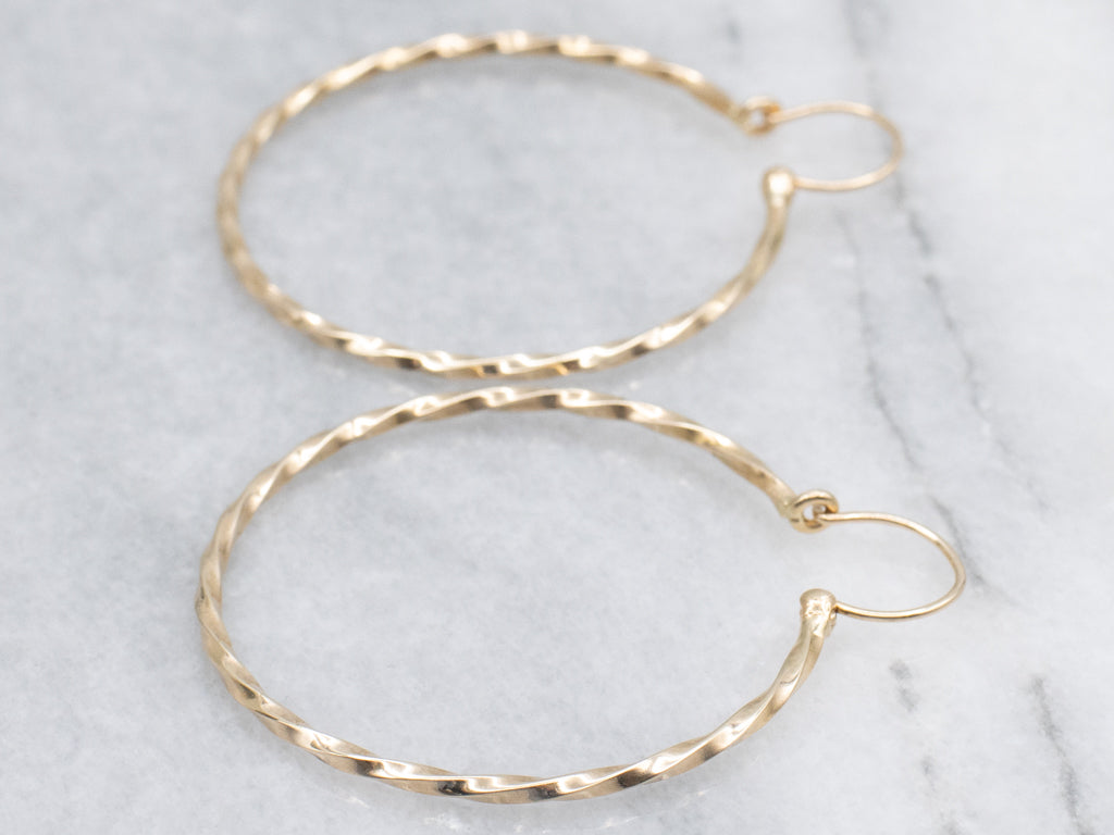 Twisted Yellow Gold Hoop Earrings