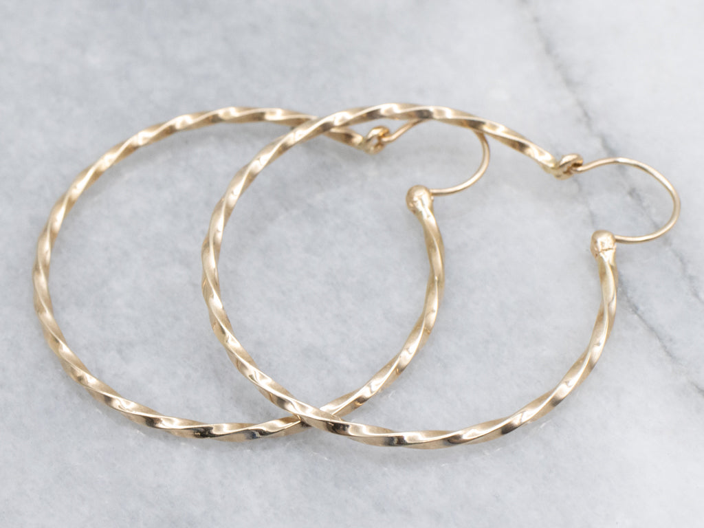 Twisted Yellow Gold Hoop Earrings