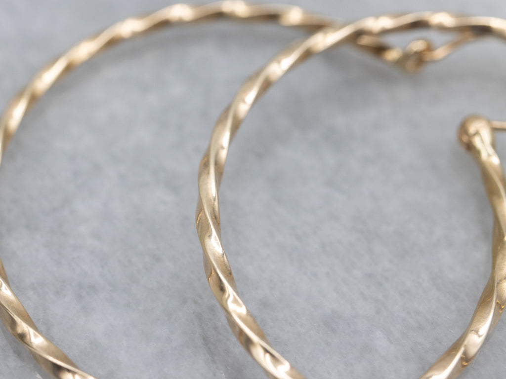 Twisted Yellow Gold Hoop Earrings