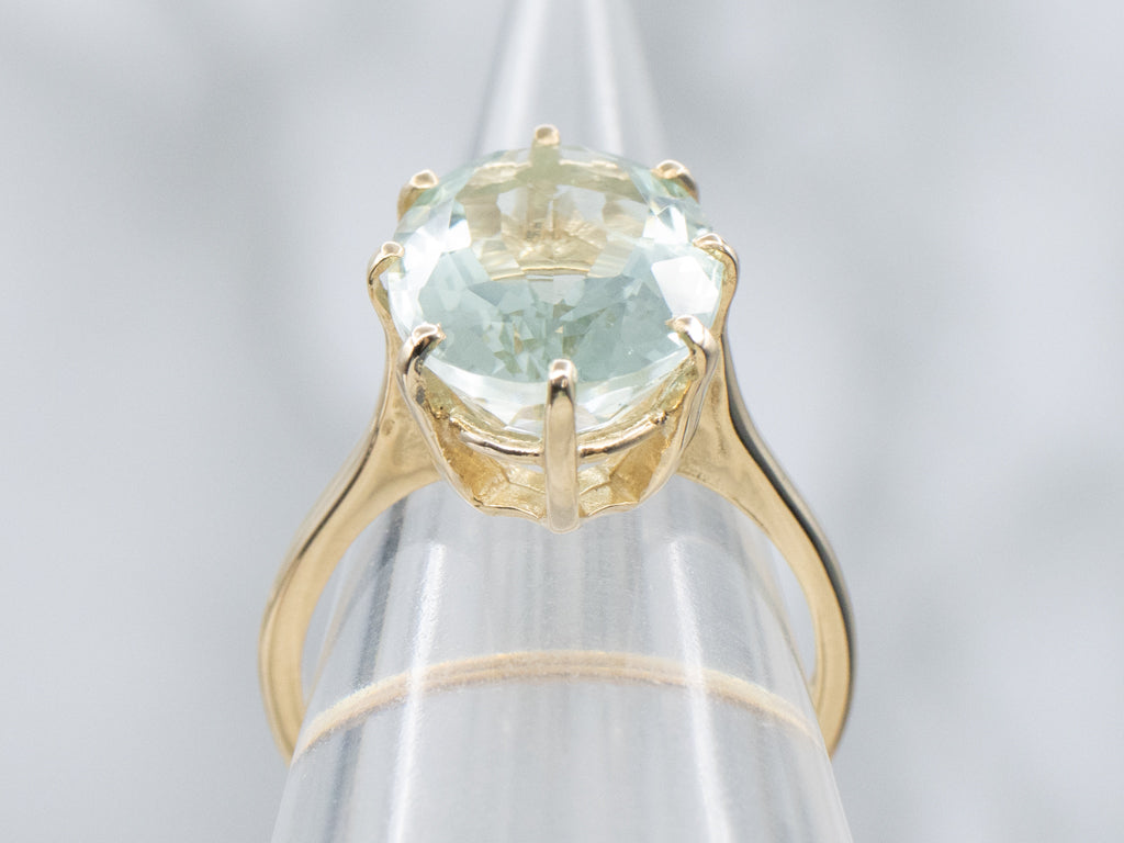Yellow Gold Oval-Cut Aquamarine Solitaire Ring
